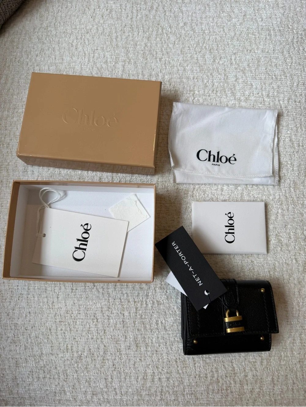 Chloe Black Leather Mini Card Holder with Gold Padlock